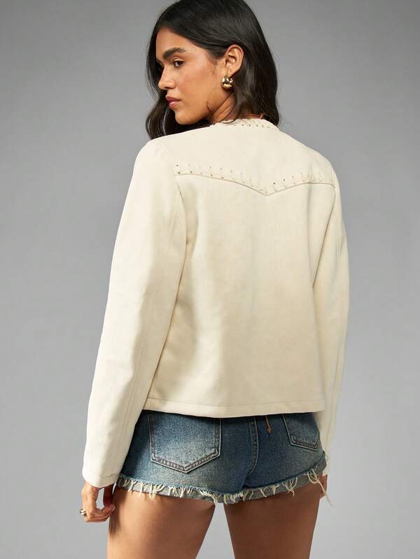 MISSGUIDED Fringed Crop Jacket With Lace Up Front Design