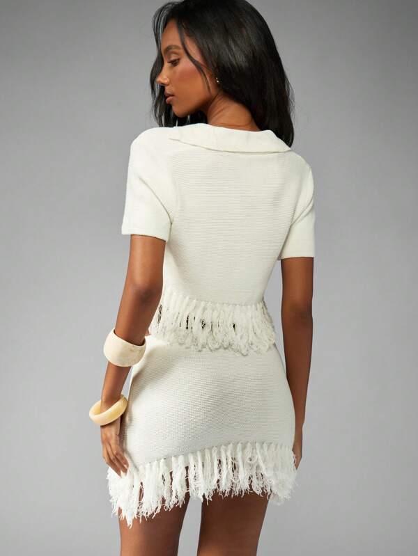 MISSGUIDED Fringed Knit Crop Top And Mini Skirt Set
