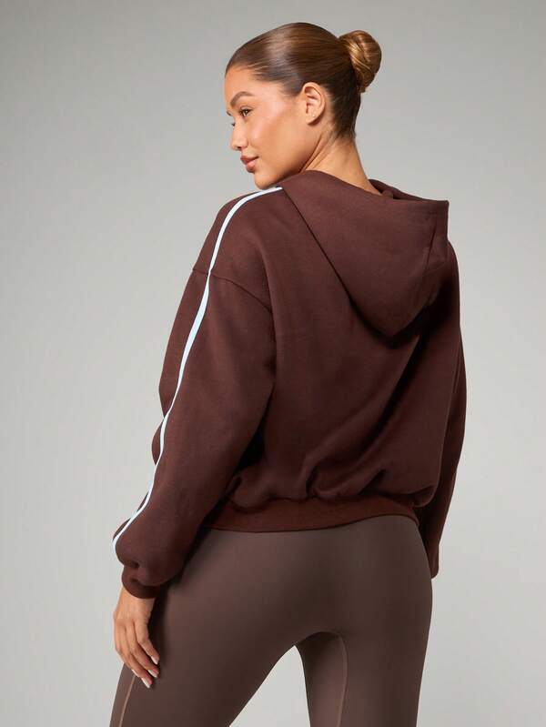 MISSGUIDED Full Zip Hooded Sweatshirt With Contrast Piping