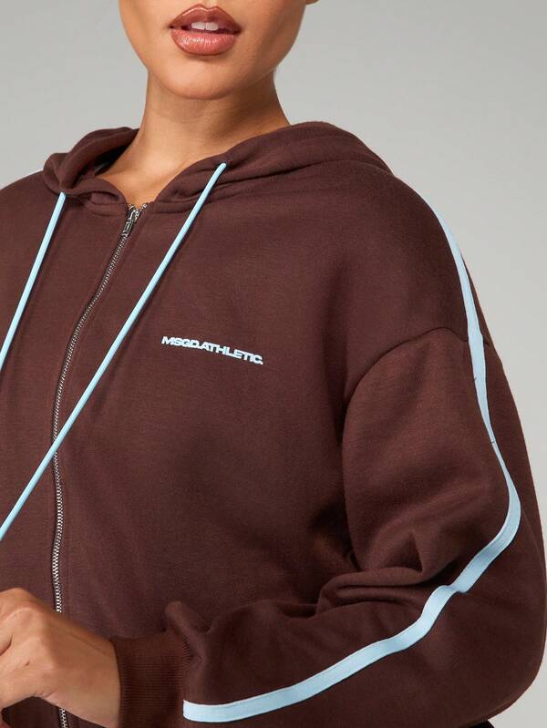 MISSGUIDED Full Zip Hooded Sweatshirt With Contrast Piping