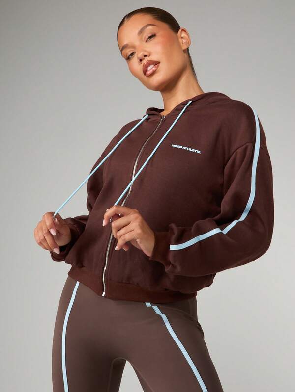 MISSGUIDED Full Zip Hooded Sweatshirt With Contrast Piping