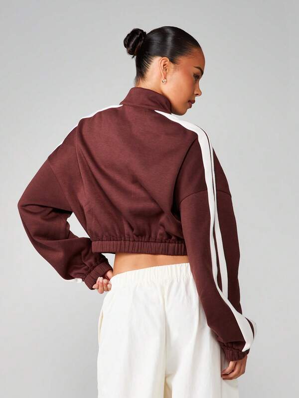 MISSGUIDED Full-Zip Sweatshirt With White Side Stripes