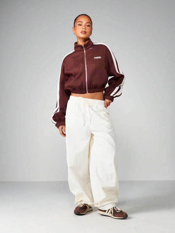 MISSGUIDED Full-Zip Sweatshirt With White Side Stripes