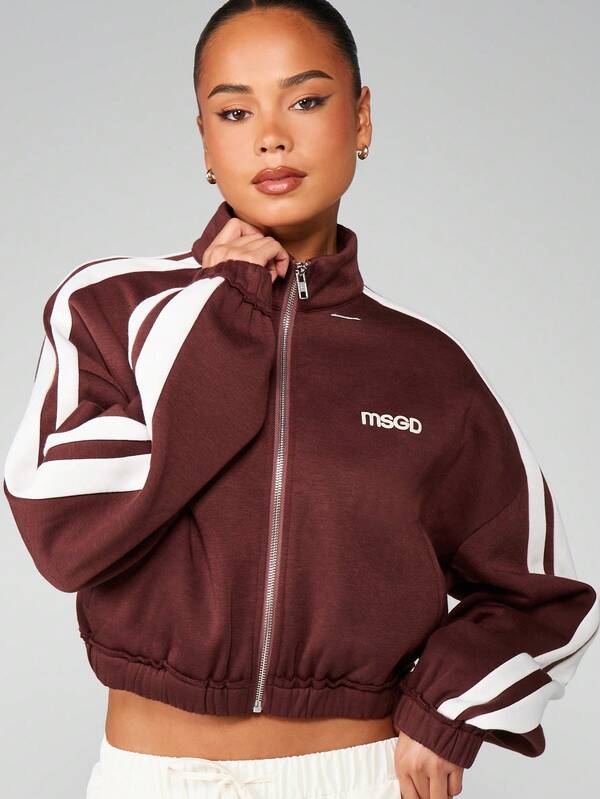 MISSGUIDED Full-Zip Sweatshirt With White Side Stripes