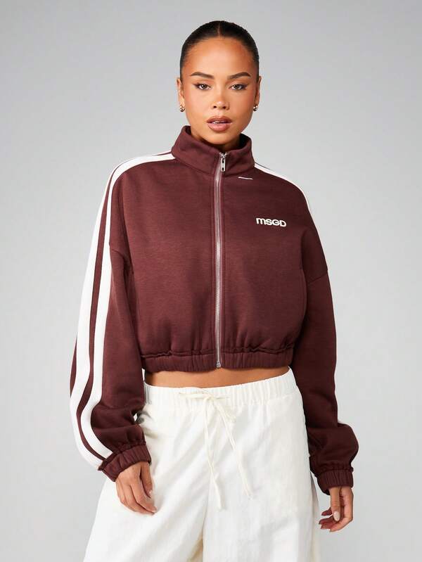 MISSGUIDED Full-Zip Sweatshirt With White Side Stripes