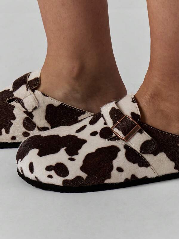 MISSGUIDED Furry Backless Mule Slippers With Buckle Detail