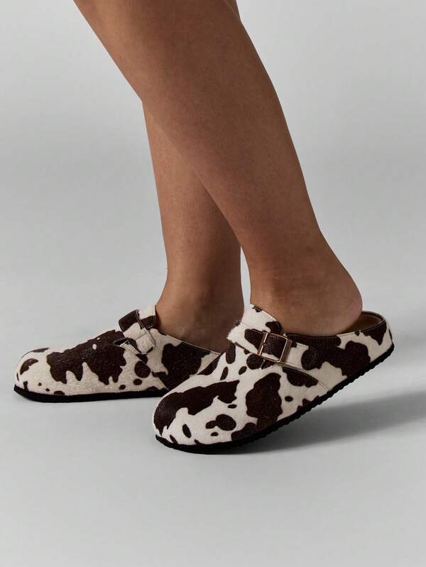 MISSGUIDED Furry Backless Mule Slippers With Buckle Detail
