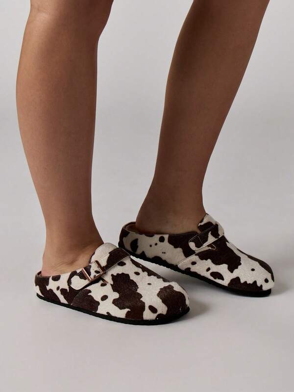 MISSGUIDED Furry Backless Mule Slippers With Buckle Detail