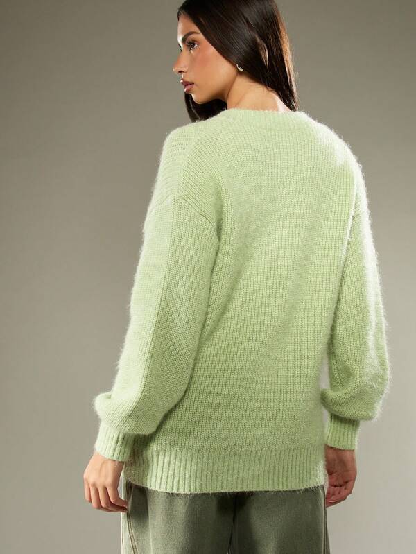 MISSGUIDED Fuzzy Knit Button Up Cardigan With Ribbed Trim
