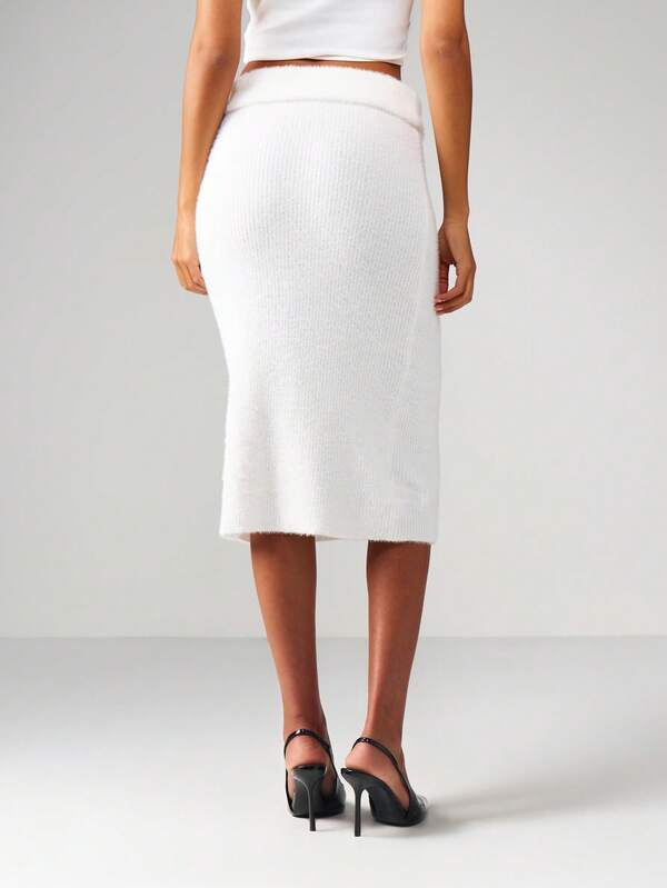 MISSGUIDED Fuzzy Ribbed Knit Midi Pencil Skirt
