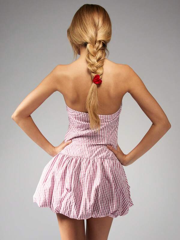MISSGUIDED Gingham Bubble Hem Ruched Mini Dress