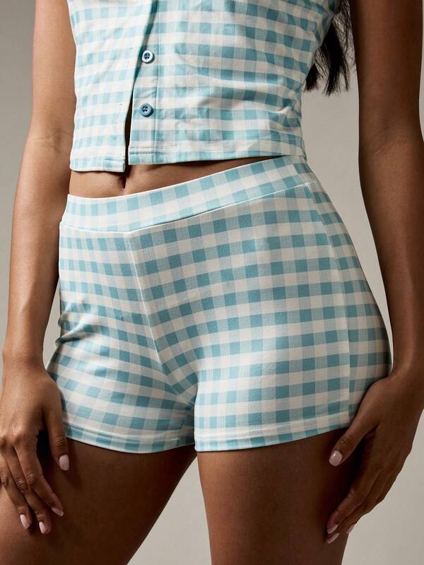 MISSGUIDED Gingham Check Co Ord Set With Button Front Top And Shorts