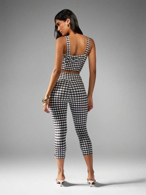 MISSGUIDED Gingham Check Corset With Matching Cropped Pants