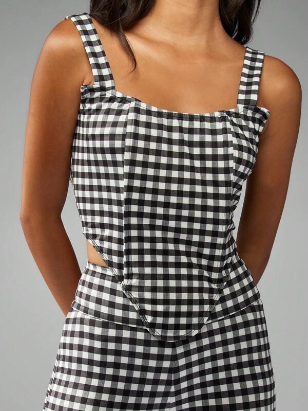 MISSGUIDED Gingham Check Corset With Matching Cropped Pants