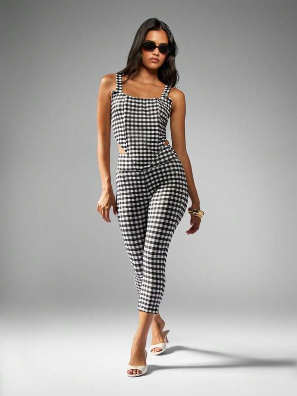 MISSGUIDED Gingham Check Corset With Matching Cropped Pants
