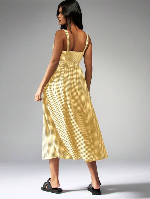 MISSGUIDED Gingham Corset Midi Dress With Slit