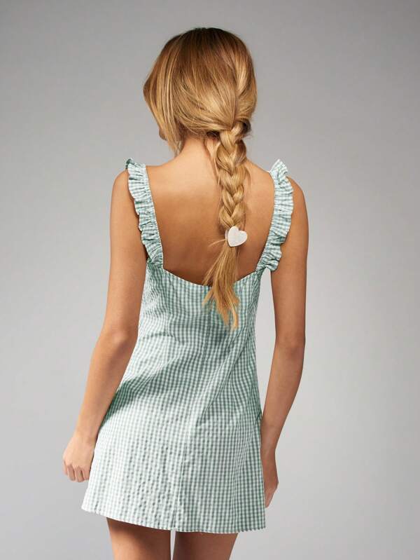 MISSGUIDED Gingham Ruffle Strap Square Neck Cottage Core Mini Dress