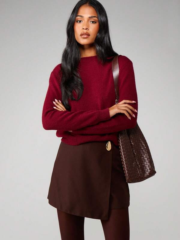 MISSGUIDED Gold Hardware Wrap Front Skort