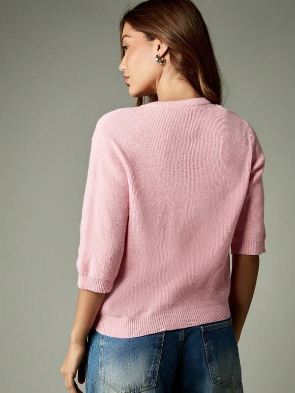 MISSGUIDED Half Sleeve Tie Front Ribbed Knit Cardigan