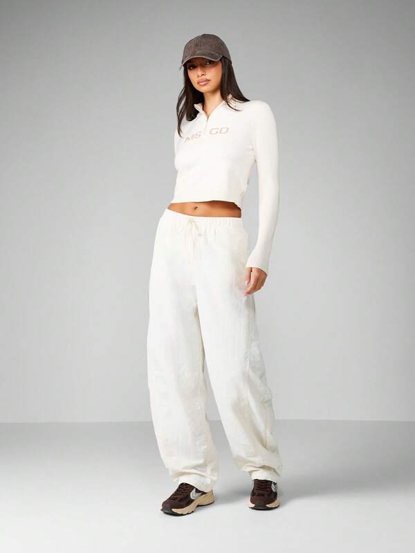 MISSGUIDED Half Zip Cropped Ribbed Knit Sweater With Mock Neck