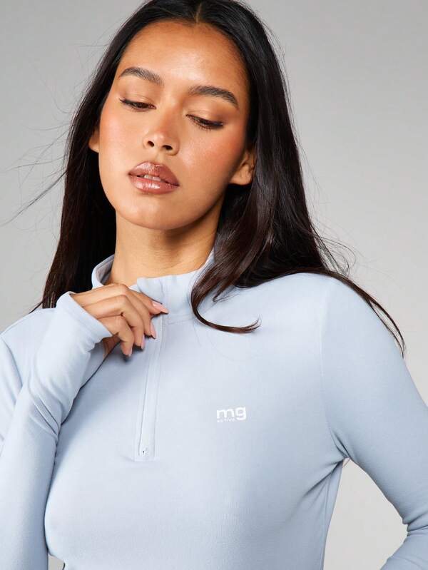 MISSGUIDED Half Zip Long Sleeve Top With Thumbholes