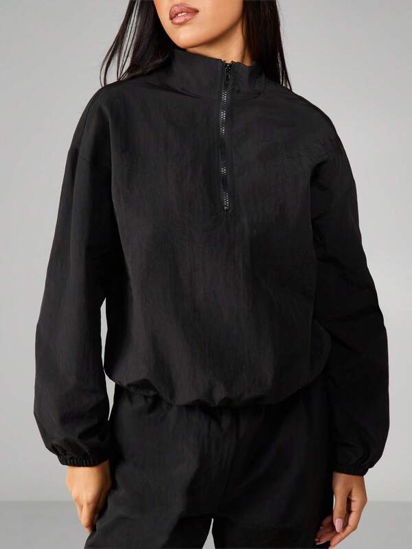 MISSGUIDED Half Zip Pullover With Elastic Cuffs
