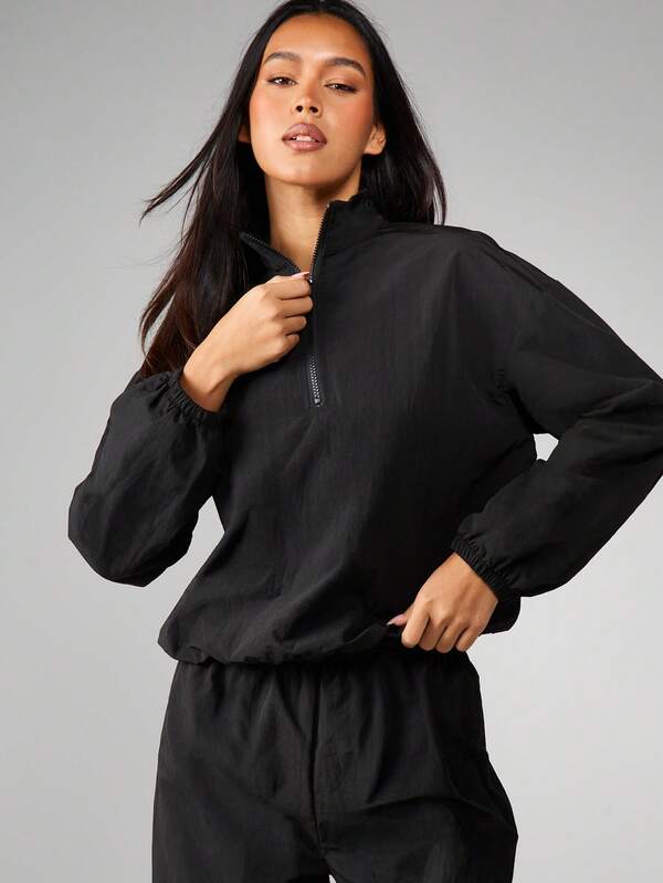 MISSGUIDED Half Zip Pullover With Elastic Cuffs