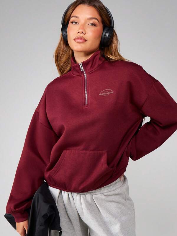 MISSGUIDED Half Zip Sweatshirt With Centre Pocket