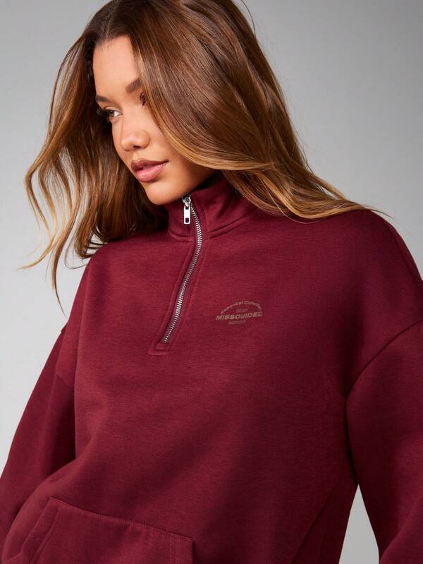 MISSGUIDED Half Zip Sweatshirt With Centre Pocket