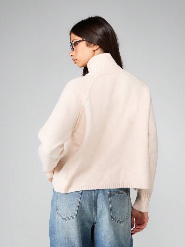 MISSGUIDED Half Zip Turtleneck Knit Cardigan With Ribbed Details