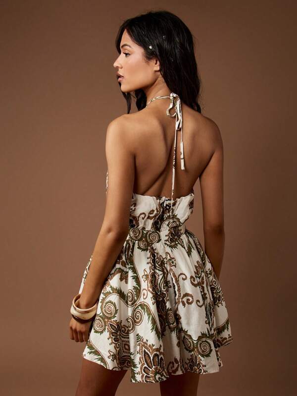 MISSGUIDED Halter A-Line Mini Dress With Paisley Print