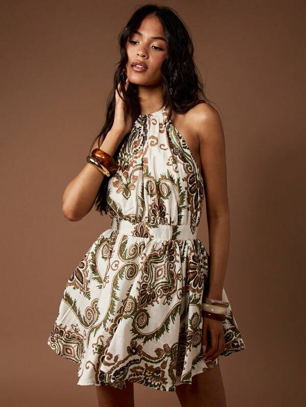 MISSGUIDED Halter A-Line Mini Dress With Paisley Print