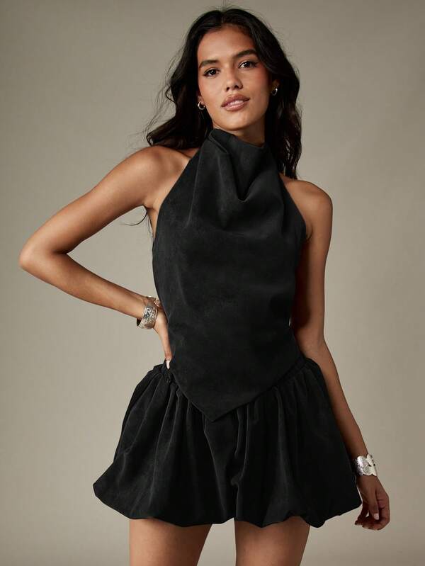 MISSGUIDED Halter Coord Set With Ruffle Hem