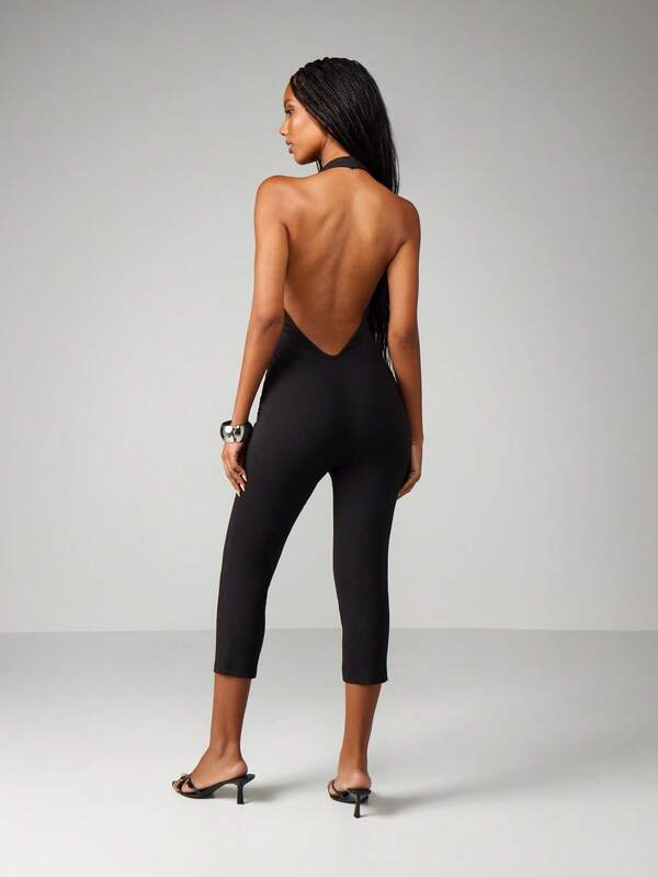 MISSGUIDED Halter Cowl Neck Wide Leg Jumpsuit