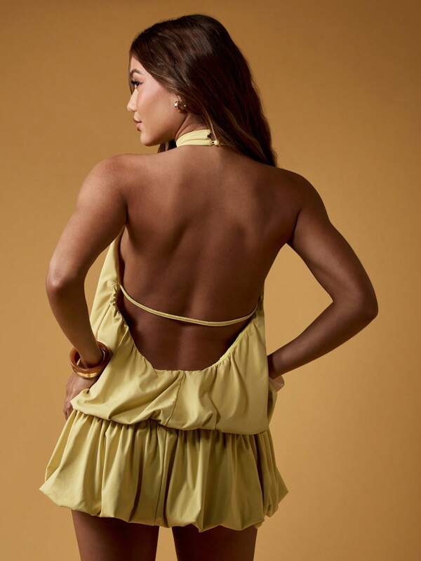 MISSGUIDED Halter Neck Backless Bubble Hem Ruched Mini Dress