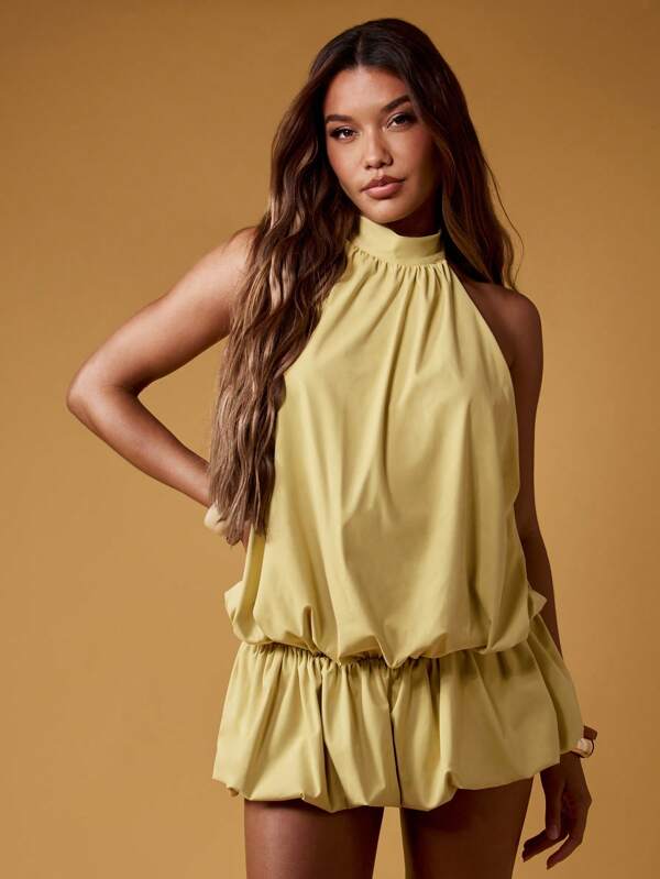 MISSGUIDED Halter Neck Backless Bubble Hem Ruched Mini Dress