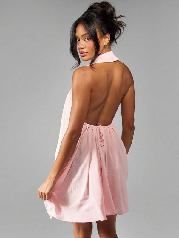 MISSGUIDED Halter Neck Backless Gathered Neckline Mini Dress