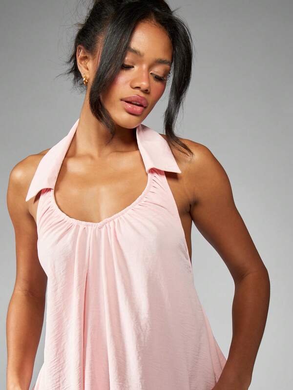 MISSGUIDED Halter Neck Backless Gathered Neckline Mini Dress