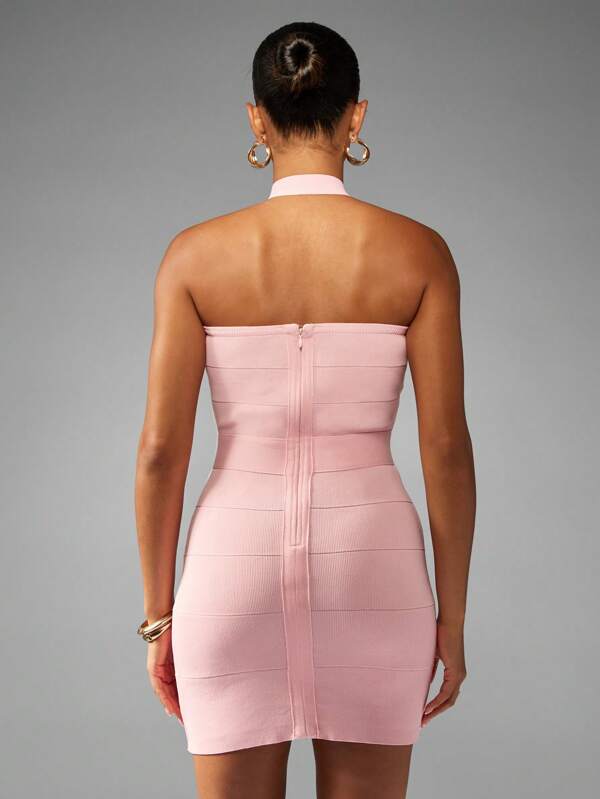MISSGUIDED Halter Neck Bandage Mini Dress With Form Fitting Design