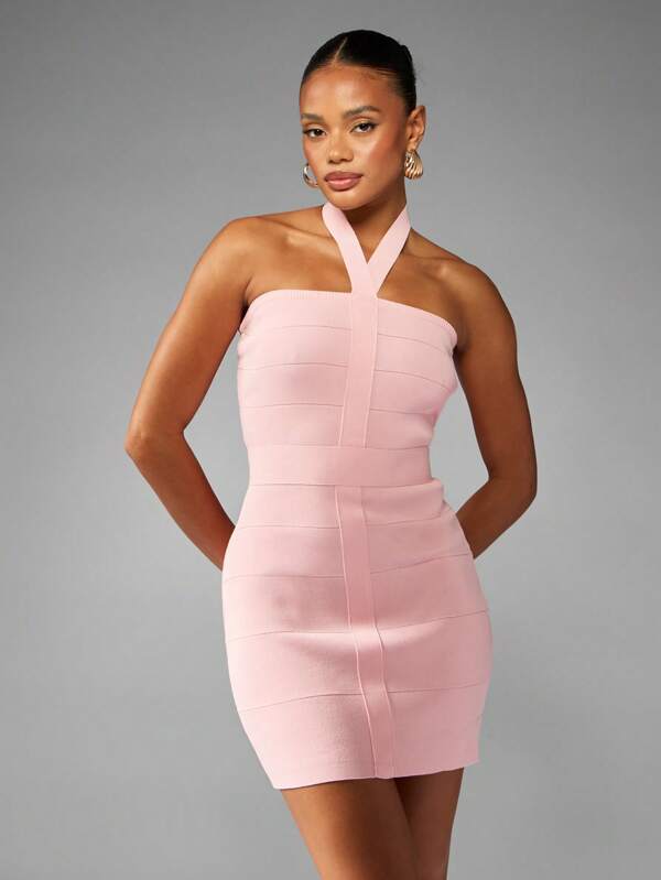 MISSGUIDED Halter Neck Bandage Mini Dress With Form Fitting Design
