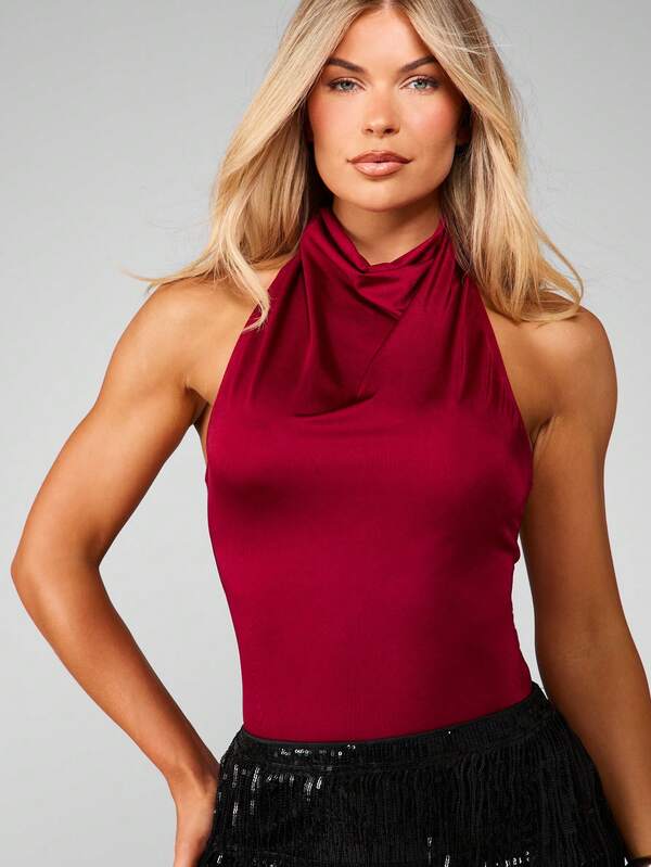 MISSGUIDED Halter Neck Cowl Front Bodysuit