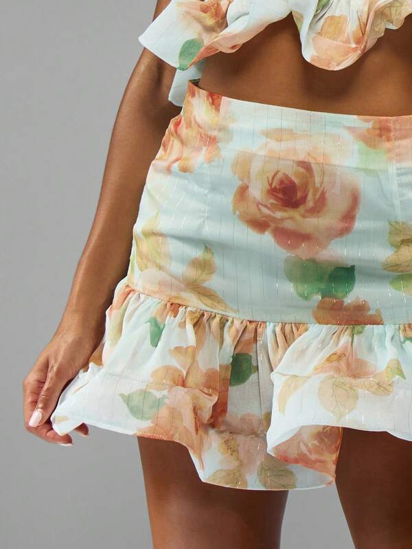 MISSGUIDED Halter Neck Crop Top And Ruffled Mini Skirt Set