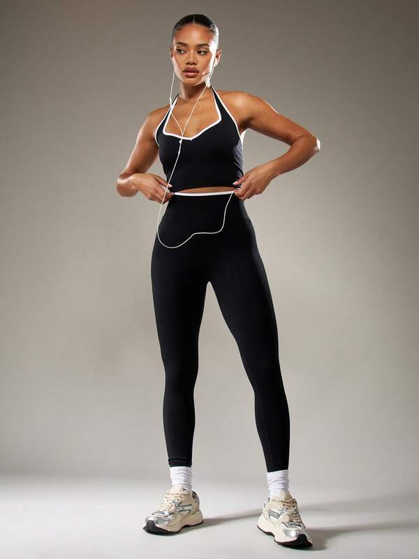 MISSGUIDED Halter Neck Crop Top With High Waist Leggings Set