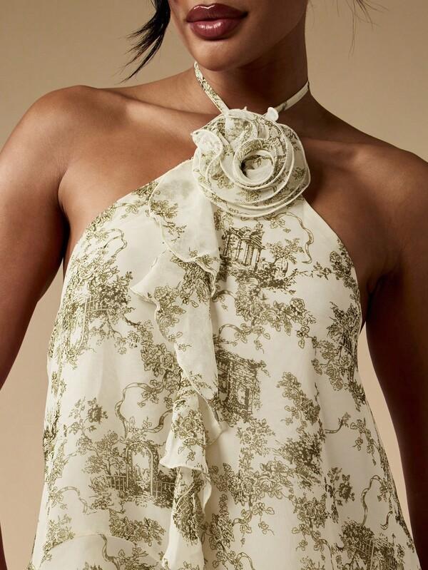 MISSGUIDED Halter Neck Flowy Top With Ruffle Detail