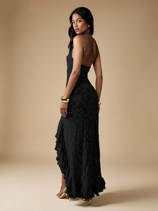 MISSGUIDED Halter Neck High Low Maxi Dress With Ruffled Hem