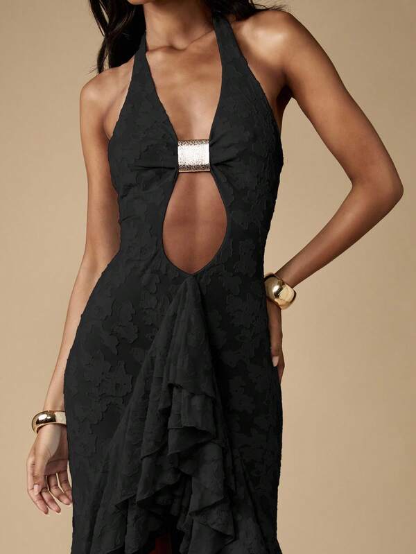 MISSGUIDED Halter Neck High Low Maxi Dress With Ruffled Hem