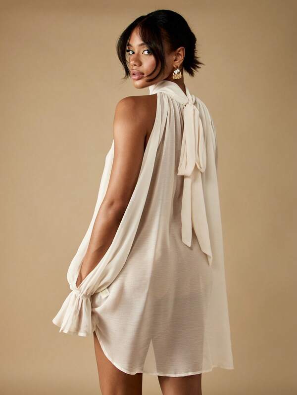 MISSGUIDED Halter Neck Long Sleeve Draped Blouse