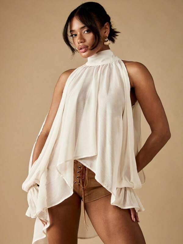 MISSGUIDED Halter Neck Long Sleeve Draped Blouse