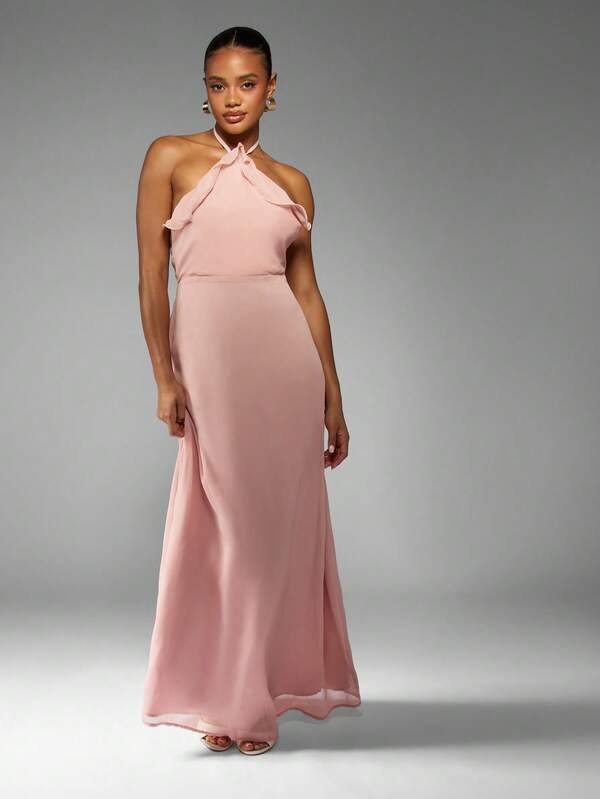 MISSGUIDED Halter Neck Maxi Dress With Ruffle Detail