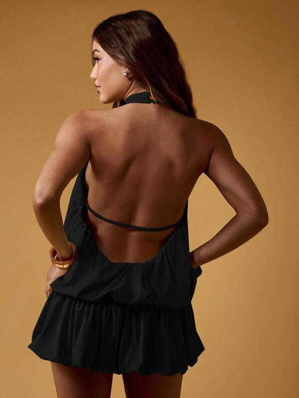 MISSGUIDED Halter Neck Mini Dress With Puff Ball Design